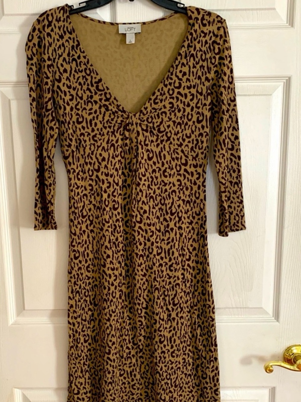 LOFT Leopard Print V-Neck Midi Dress - Brown